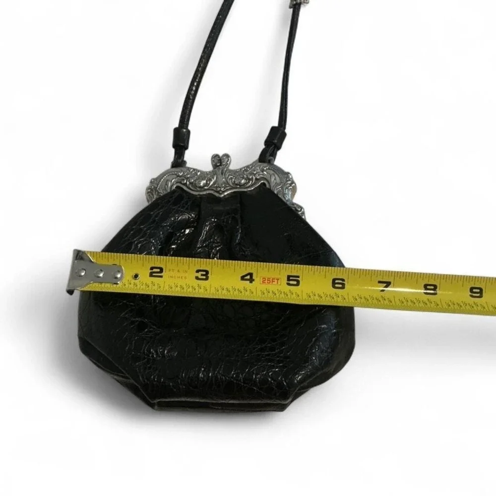 VTG Brighton‎ Crossbody Bag Women Small Black Croc Embossed Kiss Lock Pouch